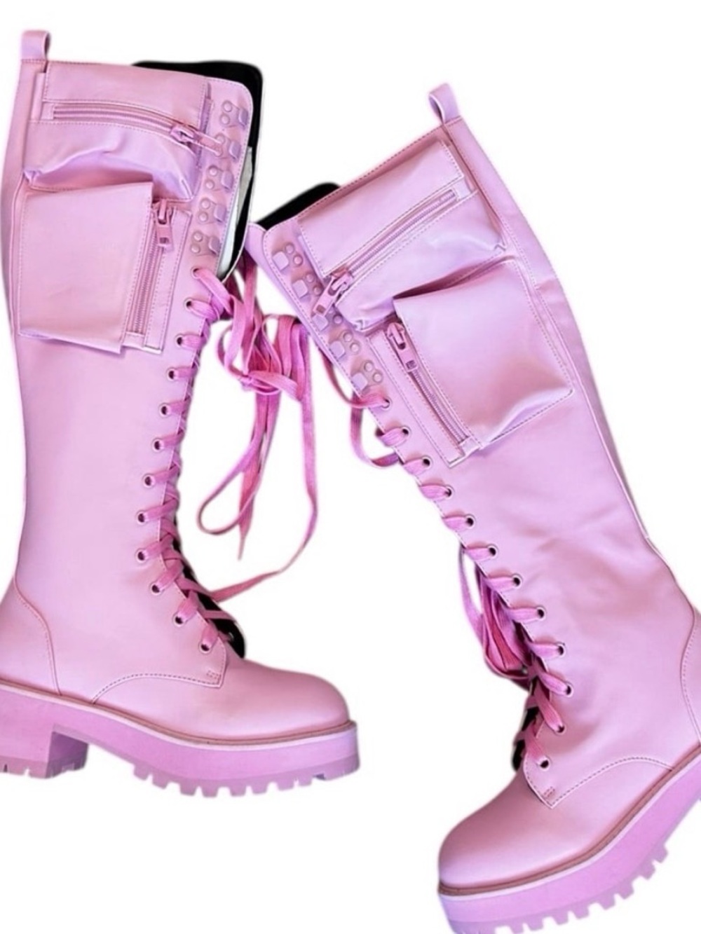 New !! EDC rave Pink Lace-Up Knee-High Platform Boots sugar thrillz dolls kill